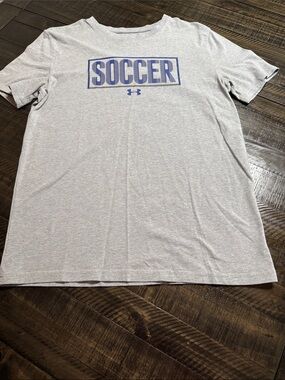 Under Armour Heather Gray Soccer Graphic Tee with Blue Print